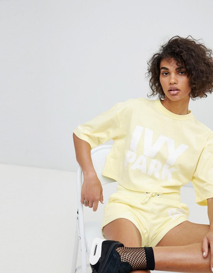 Ivy Park Short Sleeve Crop Logo Tee In Yellow - Yellow