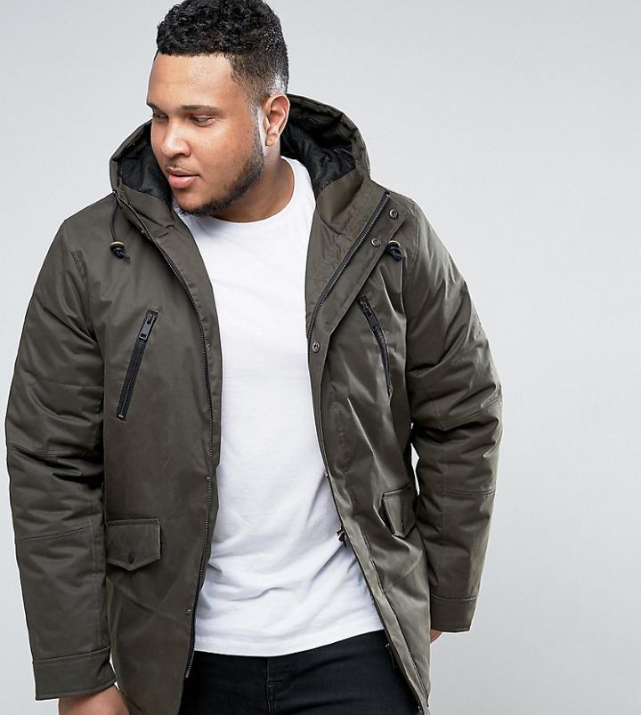 Brave Soul Plus Hooded Bonded Parka - Green
