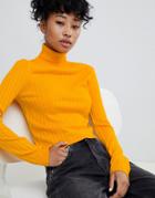 Asos Design Roll Neck Crop Sweater In Rib - Yellow