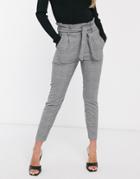 Vero Moda Paperbag Pants In Monochrome Houndstooth-gray
