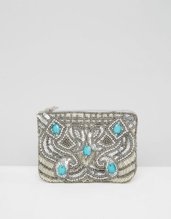 New Look Embellished Zip Top Purse - Silver