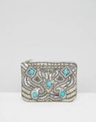 New Look Embellished Zip Top Purse - Silver