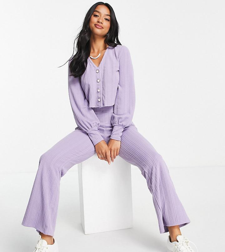 Miss Selfridge Petite Cable Knit Wide Leg Sweatpants In Lilac - Part Of A Set-purple