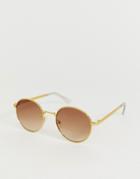 Asos Design Round Metal Sunglasses With Roping Detail-gold