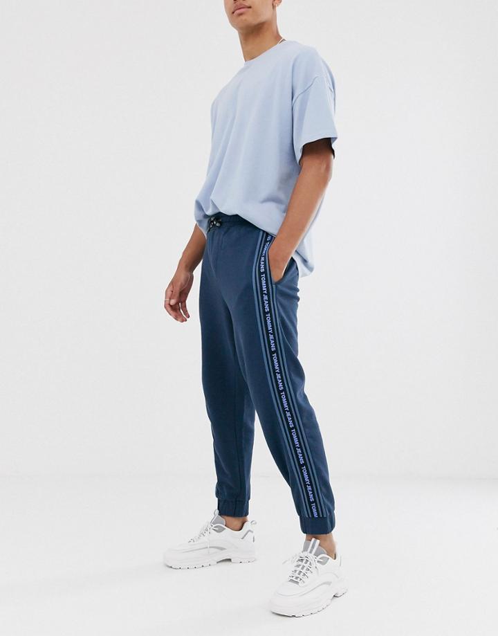 Tommy Jeans Cuffed Sweatpants In Washed Blue With Side Taping-navy