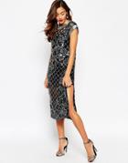 Asos Red Carpet Lattice Tabard Floral Cut Out Midi Dress - Black
