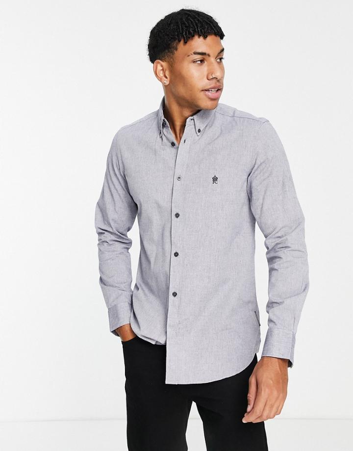 French Connection Long Sleeve Oxford Shirt In Navy
