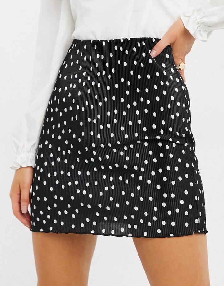 Asos Design Plisse Mini Skirt With Lettuce Hem In Mono Spot Print-multi