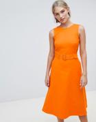 Warehouse Compact Cotton Buckle Dress - Orange