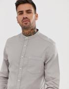 Asos Design Stretch Slim Denim Shirt In Gray With Grandad Collar