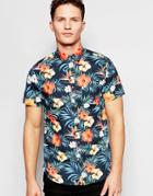 Jack & Jones Short Sleeve Shirt With All Over Floral Print - Navy