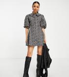 Violet Romance Petite Button Front Mini Dress With Collar In Ditsy Floral Print-multi
