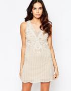 A Star Is Born Pleated Skater Dress With Embellished Detail - Mocha