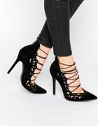 Public Desire Una Black Pointed Toe Heeled Shoes - Black