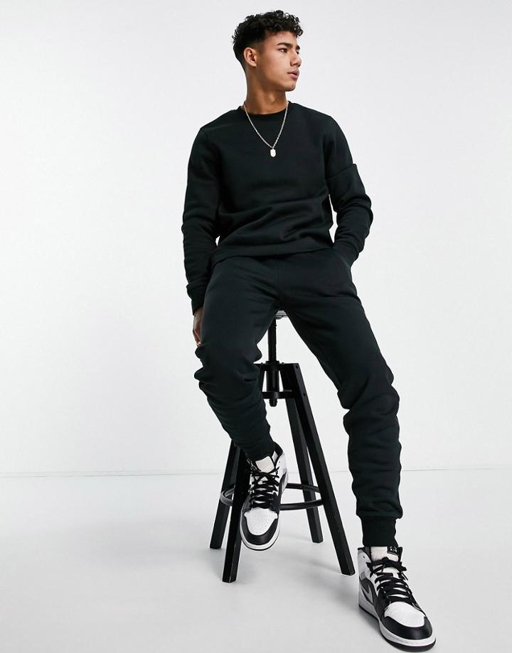 Threadbare Crew Neck Sweatshirt & Jogger Tracksuit Set In Black