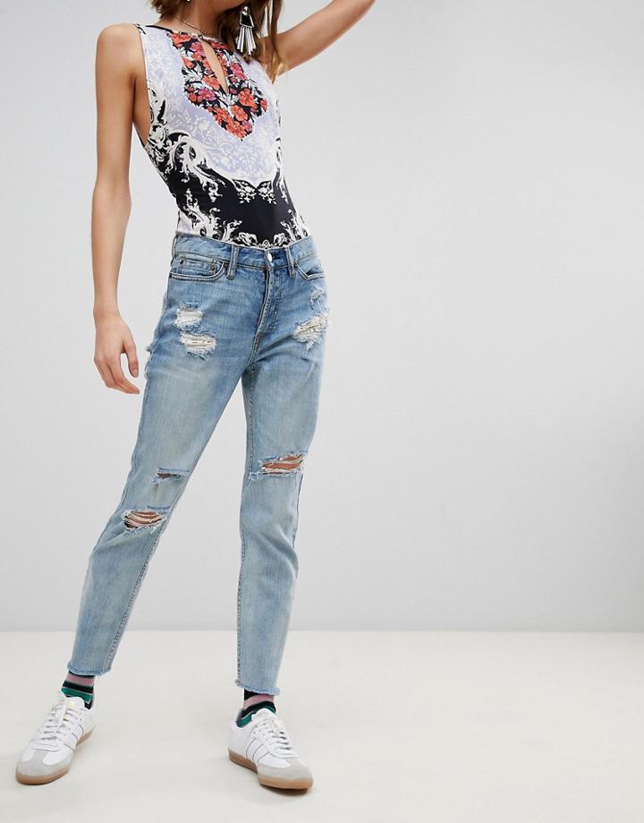 Free People Lacey Stilt Rip Knee Skinny Jeans-blue
