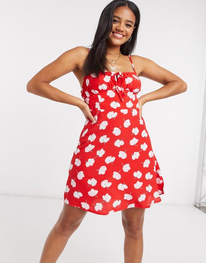 Pull & Bear Floral Print Dress In Red