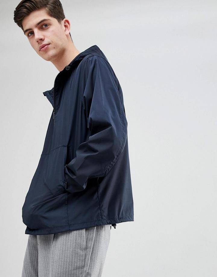 Asos Design Overhead Windbreaker In Navy - Navy