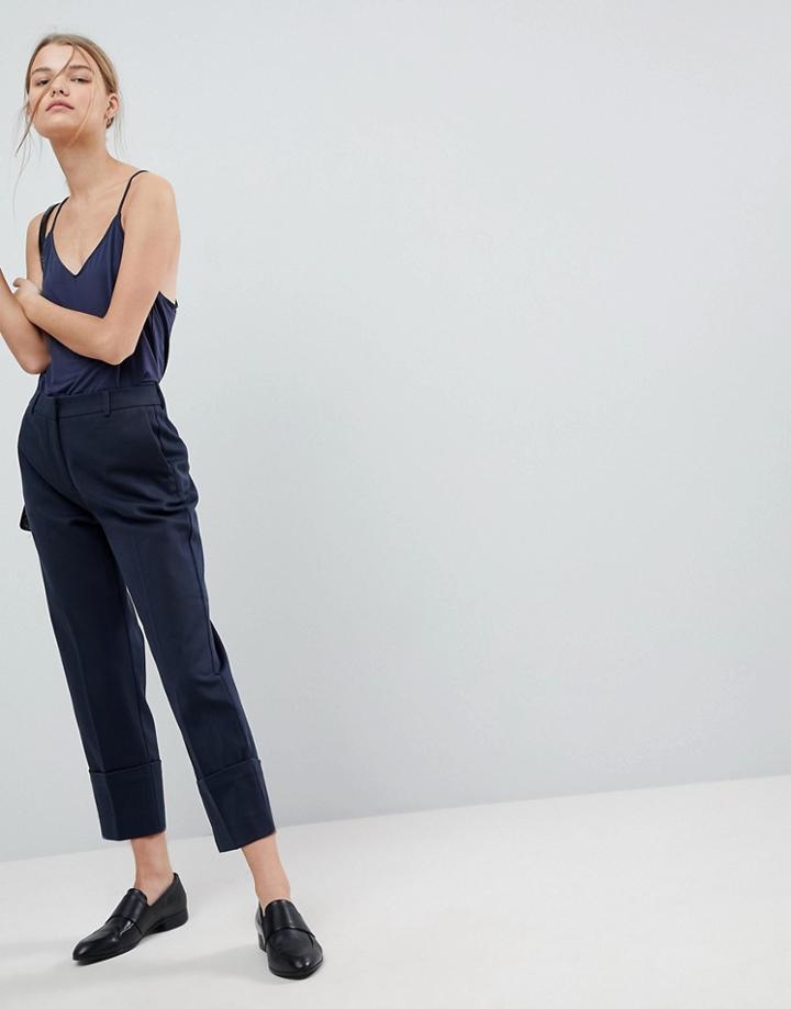 Selected Oversized Turn Up Cuff Pants - Navy