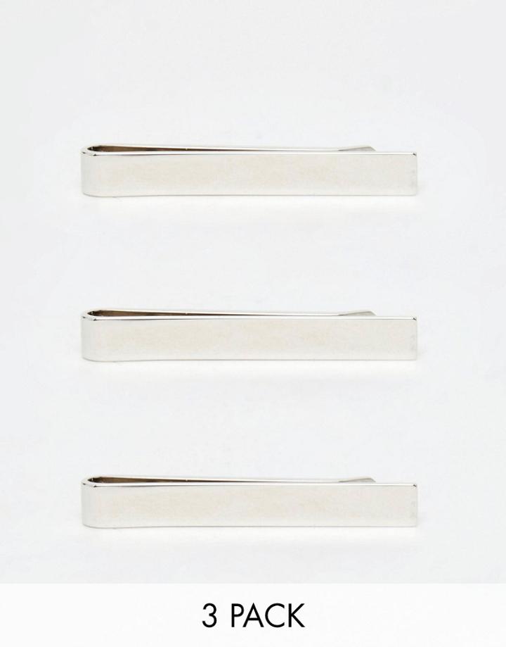 Asos Wedding Tie Bar 3 Pack Save 20% - Silver