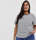 Asos Design Curve T-shirt With Crew Neck In Stripe-navy