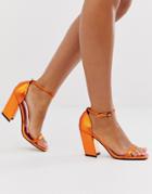 Asos Design Highgate Barely There Block Heeled Sandals In Copper-orange