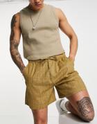 Asos Design Wide Shorts In Linen Look-brown