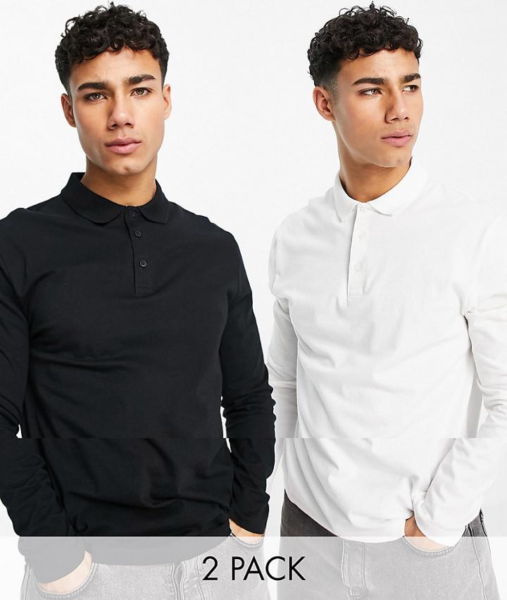Asos Design 2 Pack Long Sleeve Polo In Multi