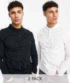 Asos Design 2 Pack Long Sleeve Polo In Multi