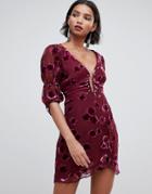 For Love & Lemons Sophie Velvet Burnout Mini Dress - Purple