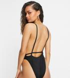 Asos Design Petite Recycled Twist Strappy Low Back Swimsuit In Black