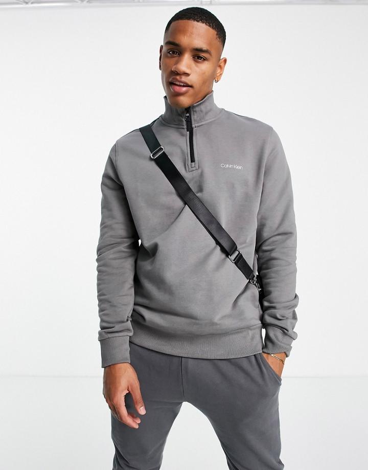 Calvin Klein Small Chest Logo Half Zip Sweatshirt In Gray