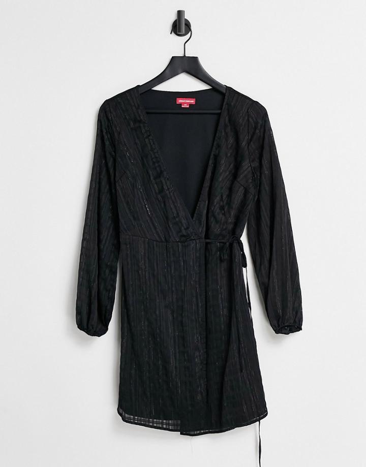 Urban Threads Wrap Dress In Glitter Check-black