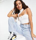 Asos Design Petite Crop Top With Asymmetric Neck In White