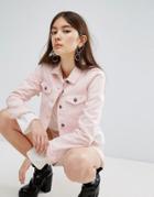 Dr Denim Cropped Frayed Pink Jacket - Pink