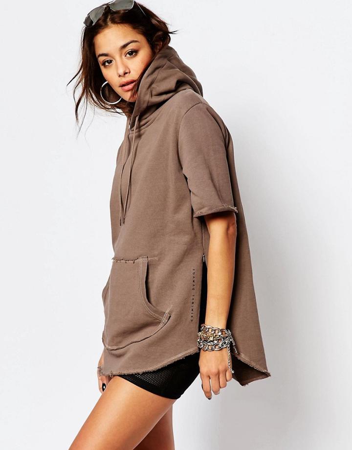 Criminal Damage Distressed Short Sleeve Hoodie - Mushroom