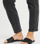 River Island Wide Fit Woven Faux Leather Sandal Slides In Black