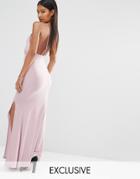 Club L Slinky Wrap Over Maxi Dress With Cross Back - Pastel Lilac