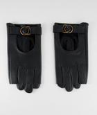 Asos Design Leather Gloves With Circle Detail Hardware-black