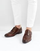 Asos Derby Brogue Shoes In Brown Leather With Embossed Panels - Brown