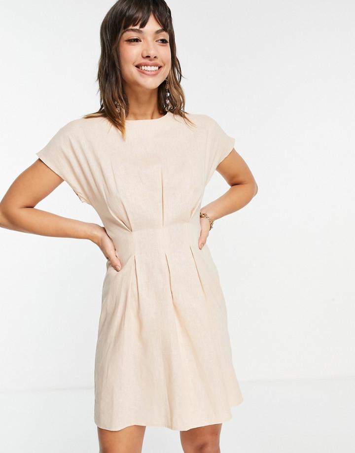 Asos Design Nipped Waist Mini Dress In Stone-neutral
