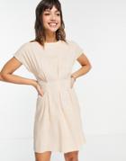 Asos Design Nipped Waist Mini Dress In Stone-neutral