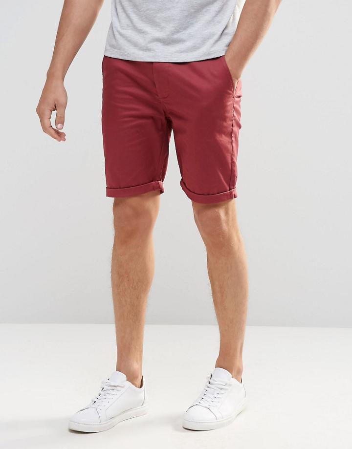 Asos Skinny Chino Shorts In Burgundy - Berry