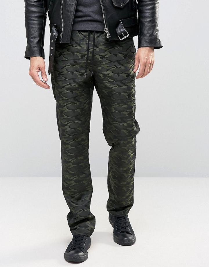 Asos Straight Pants In Tonal Camo Design - Green