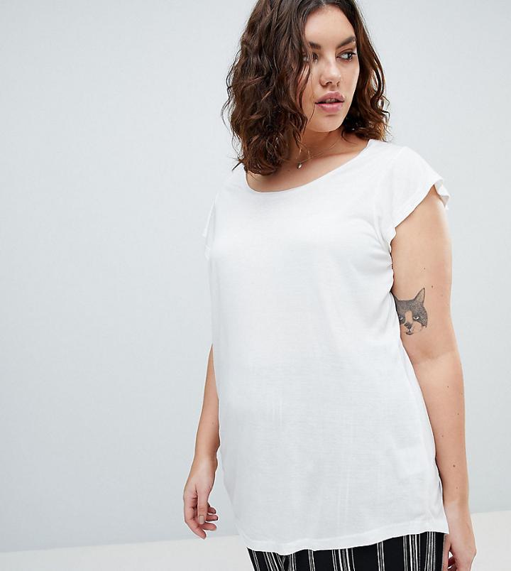 Brave Soul Plus Lisbon Frill Sleeve T Shirt - Cream