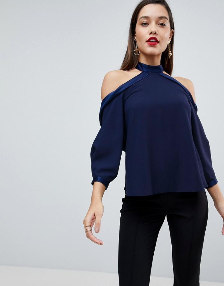Asos Halter Top With Drape Back - Navy