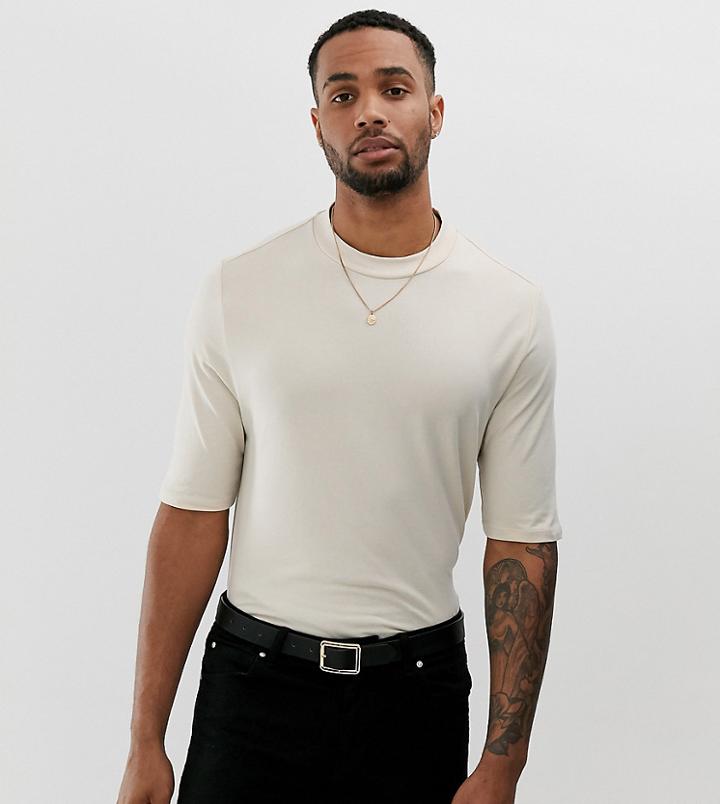 Asos Design Tall Organic Smart Slim Fit T-shirt In Beige - Beige