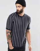 Asos Pinstripe Knitted T-shirt - Navy