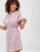 Monki Mini Dress With Short Sleeve And Oversized Collar In Lilac - Purple
