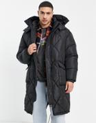 Topman Quilted Parka With Detachable Hood In Black